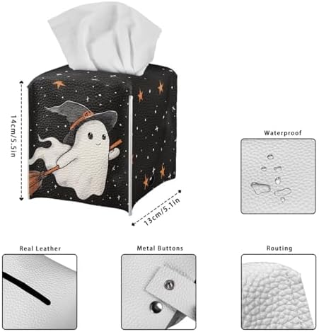 Halloween Black Cute Ghost Tissue Holder Faux Leather Square Tissue Box Covers Soft Folding Easy to Clean Decorative Bathroom Accessory Tissue Box Organizer for Table, Desk, or Countertop - Image 6