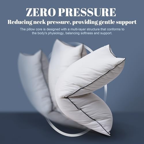 Flat Feather Down Pillows Pillows for Sleeping Queen Size Set of 1, Thin Hotel Pillow 1 Pack with Airyfil™ Fillings, Soft Bed Pillow for Stomach, Back Sleepers, Soft, 20×30 in. - Image 4