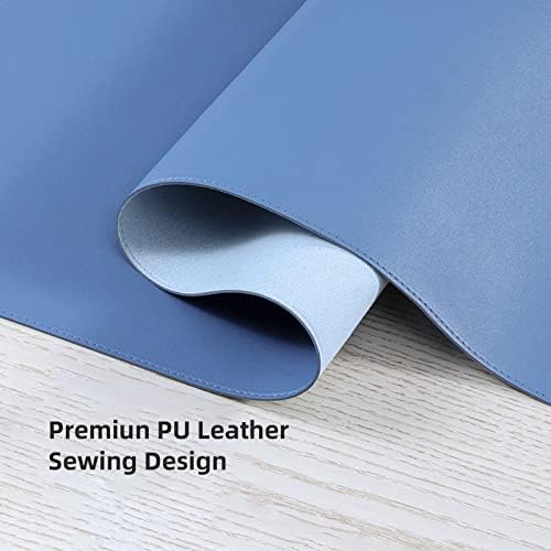 Wolaile Faux Leather Desk Pad Blotter,Water and Slip Resistant Writing Desk Protector Mat,Blue Large Mouse Pad for Desktop/Office Home Table Cover,36x17 in - Image 4