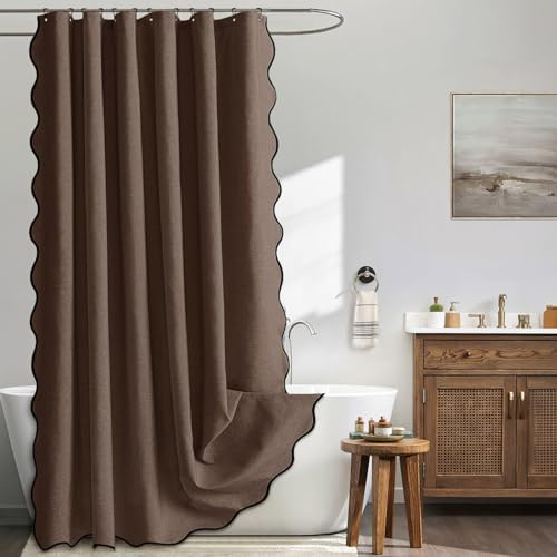 MIULEE 72"x84" Extra Long Scalloped Linen Shower Curtain Brown by MIULEE