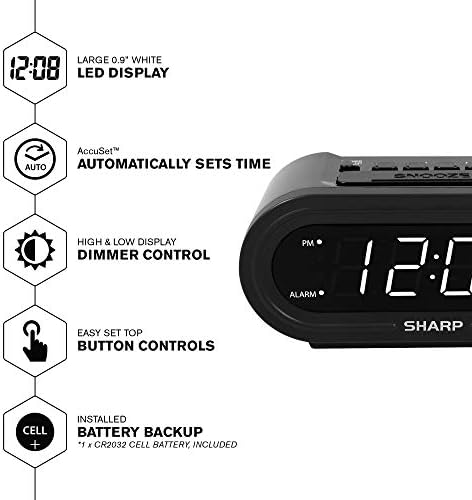 Sharp AccuSet Self-Setting Alarm Clock with White LED, Midnight Black - Image 2