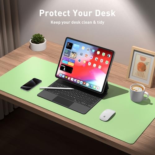 Aothia Leather Desk Pad Protector, Mouse Pad, Office Desk Mat, Non-Slip PU Leather Desk Blotter, Laptop Desk Pad, Waterproof Desk Writing Pad for Office and Home (31.5" x 15.7", Foam Green) - Image 3