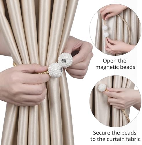 6 Pack Grey Magnetic Curtain Tiebacks with Decorative Pearl, 18.9 inch Curtain Holdbacks for Drapes, Strong Magnet Curtain Holders for Window Treatments, Home and Office Decor - Image 6