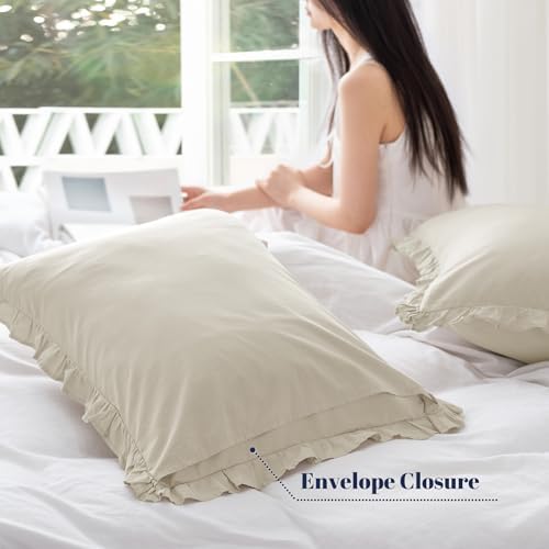 PHF Washed Cotton Ruffle Pillowcases Standard 20"x26", Tofu, No Insert - Image 2