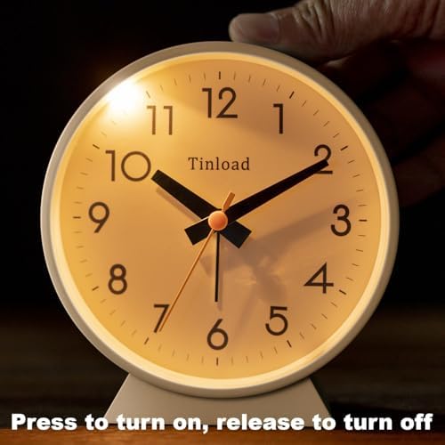 Tinload 4.5" Battery Operated Antique Retro Analog Alarm Clock, Small Silent Bedside Desk Clock,Lighted on Demand, Battery Operated, Snooze, for Living Room, Bedroom, Bedside, Desk(Cream) - Image 5