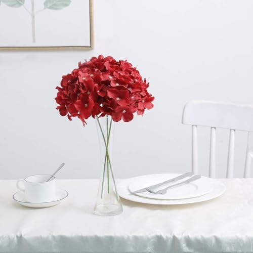 Fake Red Hydrangea Artificial Flowers - Faux Silk Hydrangeas Flowers Heads with Stems Real Touch for Home Wedding Party Table Decor(Red,Pack of 10) - Image 3