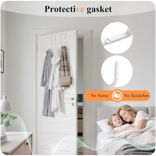 FYY 2 PCS Over the Door Hooks, Heavy Duty Double Hanger with Non-Slip Pads, No-Drill Metal Hook for Hanging Coats Towels Robes Closet Bathroom Bedroom, Fits 1.5 Inch Door Thickness, 7.87" Long, White - Image 3