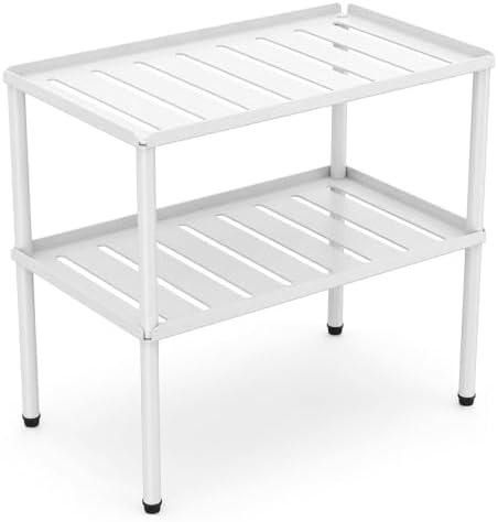Cabinet Organizer Shelf, 2 Tier Kitchen Cabinet Organizer with Stackable Cabinet Shelves for Kitchen Countertop Storage, Metal Kitchen Shelf Organizer for Spice, Pantry & Under Sink (White) by Unknown