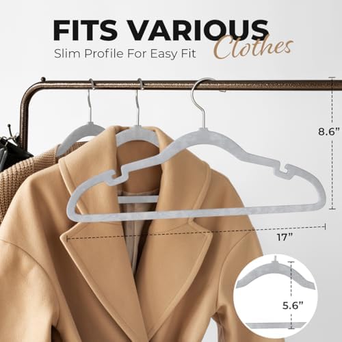 Our Modern Space 100 Pack Velvet Hanger for Shirt Pants Dresses Skirts Suits Jackets - Slim Space Saving Design - Standard Coat Hanger - Sturdy & Durable Design with Shoulder Grooves Hook - Image 3