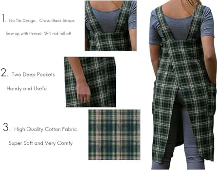 Larmliss Women's Pinafore Square Apron Baking Cooking Gardening Works Cross Back Cotton/Linen Blend Dress with 2 Pockets - Image 3