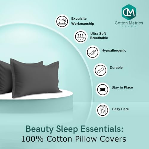 2 Pack Pillow Shams King Size 20x40 – 600 Thread Count 100% Organic Cotton Grey Pillow Covers with 2 Inch Decorative Flange, Soft & Smooth Premium Hotel-Quality Pillowcases Set of 2 - Image 2
