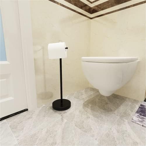 ROLABAM Paper Holder Stand for Floor-Free Standing Toilet Paper Holder Stand for Bathroom Total Height 24.4" with Crystal Ball, Matte Black Finished - Image 4