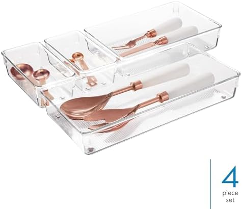 iDesign 4-Piece Kitchen Drawer Organizer Set, Clear - Image 3