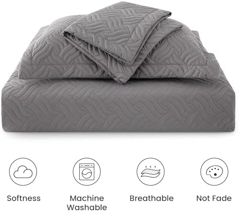 Love's cabin California King Size Quilt Bedding Set Grey Bedspread - Cal King Summer Lightweight Bedspread Comforter - Wave Pattern Coverlet for All Season - 3 Pieces (1 Quilt, 2 Pillow Shams) - Image 6