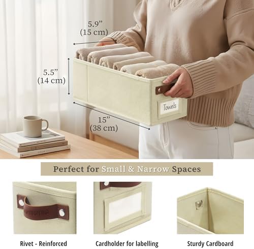 DECOMOMO Narrow Storage Bins, Small Basket with Handles (Beige, 4 Pack) - Image 3