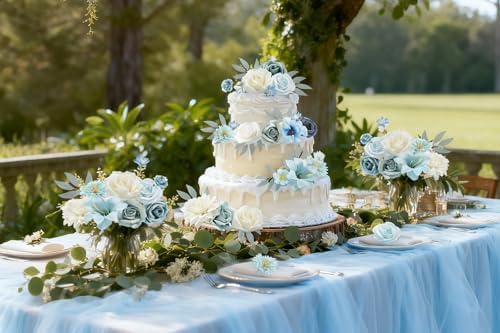 Artificial Flowers Blue Box Set for DIY Bridal Bouquets Wedding Shower Decorations Fake Floral Arrangements for Party Table Centerpieces Home Decor Indoor Outdoor - Image 4