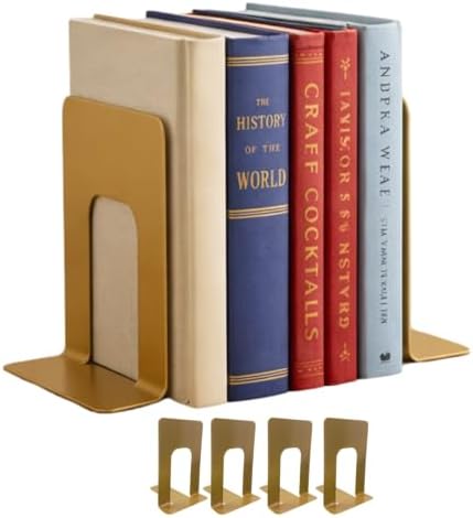 Alessk Dark Matte Gold Metal Bookends for Shelves – Heavy Duty Decorative Bookends for Heavy Books – Modern Book Ends for Office Bookshelf- has 3 Non-Slip Pads at the Bottom – 2Pairs (4 Pieces) by Unknown