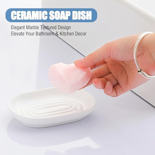 OTHIX Ceramic White Soap Dish for Shower & Bathroom Sink, Decorative Bar Soap Holder for Kitchen, Cute Soap Dishes Tray for Sponges, Jewelry (White) - Image 2