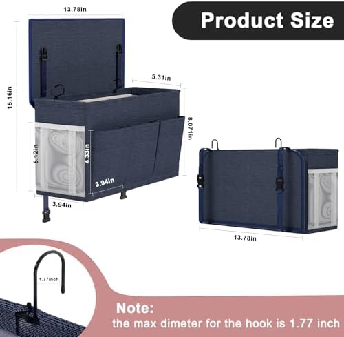 Bedside Caddy Storage Organizer for Bed Rails, Bed Caddy with 6 Pockets - Image 4