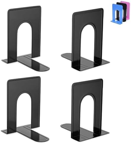 Optomni Bookends, Book End Supports Heavy Duty Metal Bookend Support, Book Ends Supports for Shelves Decor Home Office School (2 Pairs/4 Pieces, Black) by Optomni