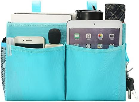 Bseash Bunk Bed Organizer, Bedside Caddy Hanging Bed Organizer Storage Bag with 4 Pockets and 2 Hooks, for College Dorm Rooms Bed, Hospital Bed, Baby Bed Rails, 600D Oxford Cloth (Light Blue) by Bseash