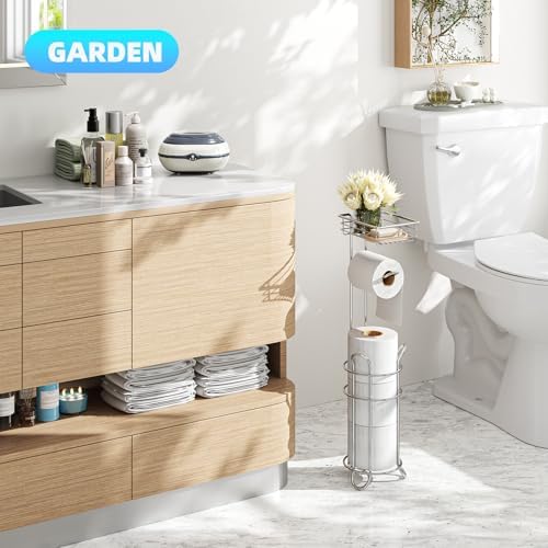 Simple Trending Toilet Paper Holder Stand with Shelf for 4 Rolls - Image 2