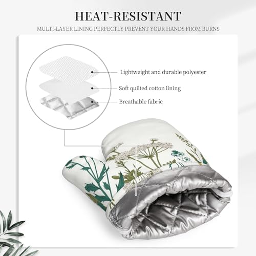 Herbs and Wild Flowers Oven Mitts and Pot Holders Sets of 4, Colorful Botanical Silicone Oven Mitts Heat Resistant, Non-Slip BBQGloves for Chef Kitchen Cooking Baking Grilling Microwave - Image 6