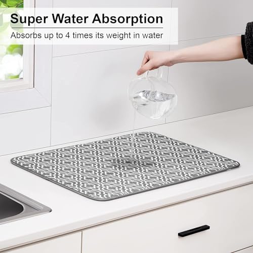 Dish Drying Mat for Kitchen Counter,Machine Washable Matt(Grey) - Image 3