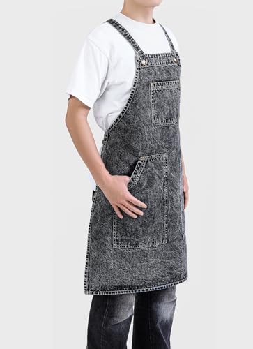 Cotton Denim Apron Soft - Unisex Adjustable Bib Apron with 5-Pockets Perfect for Kitchens - Image 3