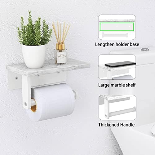 Gypie Toilet Paper Holder with Marble Shelf, Wall Mounted White - Image 3