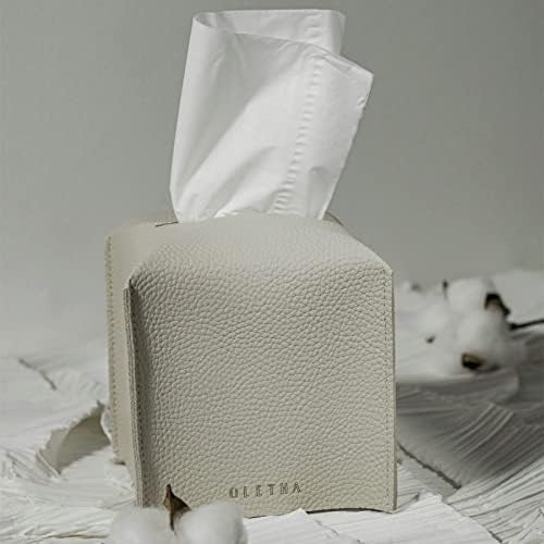 OLETHA Square Tissue Box Cover, Aesthetic Desk Decor, Light Taupe, 2 Pack - Image 2