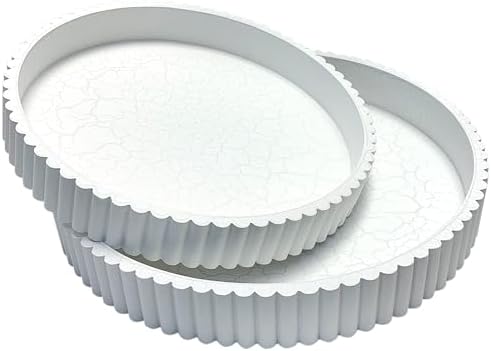 Modern Table 2pcs Nested Round Decorative Trays - Circle Coffee Table Centerpiece Set 12"/10" - Wooden White Crack Finish Bandejas with Fluted Edge by Unknown