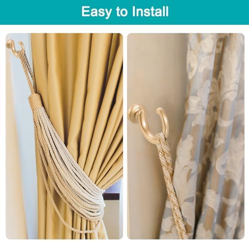uxcell 2Pcs Curtain Holdback, Aluminum Alloy Wall Mounted Curtain Holders Drapery Tieback Hooks for Living Room Bedroom Office (Copper) - Image 4