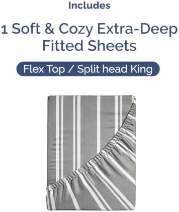 CGK Extra Deep Flex Top Split Head King Fitted Sheet Only - Grey Stripes - Image 4