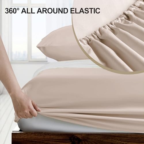 FreshCulture King Fitted Sheet Only - Hotel Quality Ultra Soft & Breathable Brushed Microfiber Fitted Sheet with 21 Inch Deep Pockets - Fits King Size Bed (Khaki) - Image 3