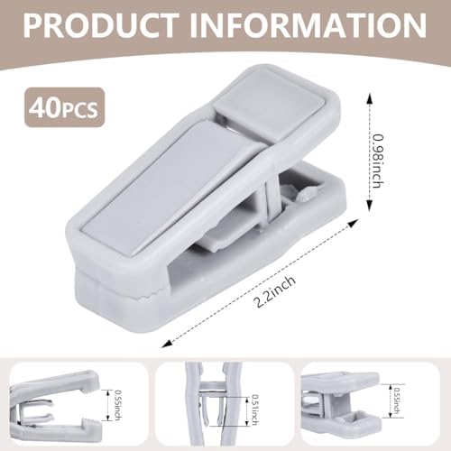 KISEER 40 Pcs Slim-line Plastic Finger Clips Set for Clothes Hanger (Grey) - Image 2