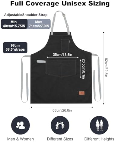 Chef Apron w/Pockets, Adjustable Strap for Cooking & Gardening - Image 4