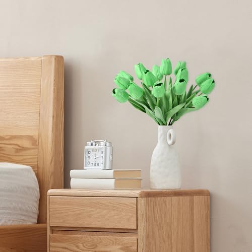 SITUMEIZI 15pcs Green Tulips Fake Artificial Flowers Real Touch 14" PU Flower for St Patricks Day Home Decor Easter Spring Wedding Bouquet Decorations Mother's Gift Day Floral Arrangements - Image 6