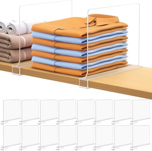 16 PCS Shelf Dividers for Closet Organization Acrylic Clear Closet Shelf Divider for Wooden Shelving Suitable for Wooden or Vertical Shelves Or Bedroom, Kitchen and Office by Aolloa