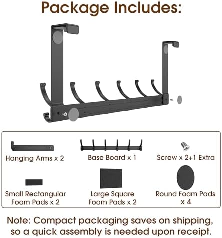 KitchLife Over The Door Hooks Hanger with 7 inches Extended Arms, Fits 1-3/8" Doors, F18U, Bathroom Towel Rack Organization, Thickened 6-Double Hook, Matte Black - Image 6