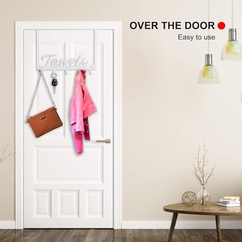 Azmoncy Over The Door Hooks, Heavy Duty Towel Rack with 7 Coat Hooks for Bedroom Bathroom Pool Kitchen Towels and Bags (White) - Image 3