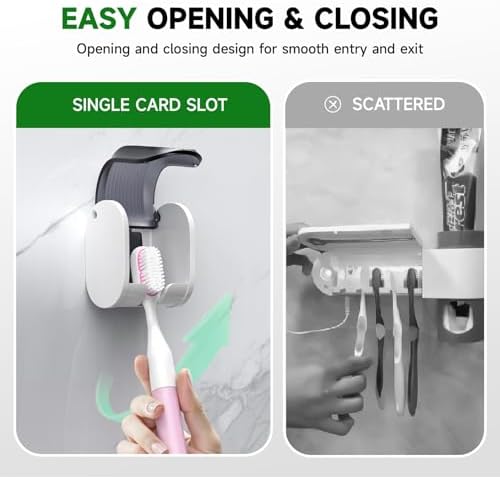 4 Pcs Toothbrush Holders Wall Mounted, Single Slot Design, Shower Self Adhesive Wall Mounted Toothbrush Holder with Cover, Waterproof and Dustproof, Suitable for Bathroom, Family, Travel (Grey) - Image 4