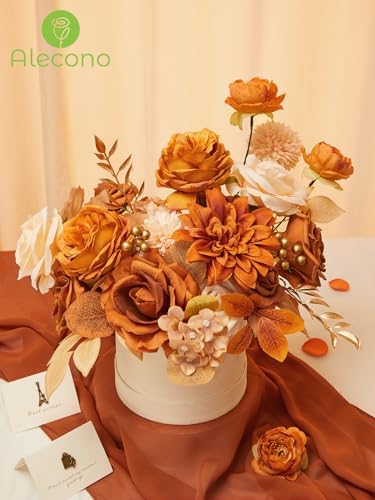 Alecono Orange Artificial Flowers, Silk Fake Fall Floral Set - Image 2