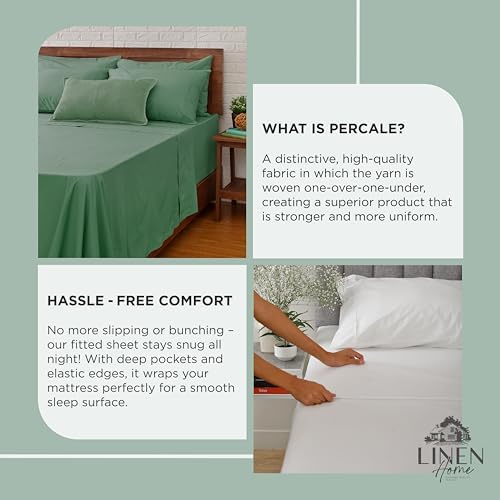 Linen Home 100% Cotton Percale Twin Size Fitted Sheet only, Frosty Green - Image 4