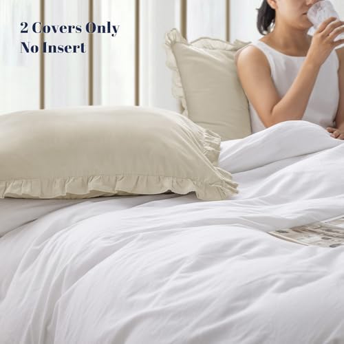 PHF Washed Cotton Ruffle Pillowcases Standard 20"x26", Tofu, No Insert - Image 5