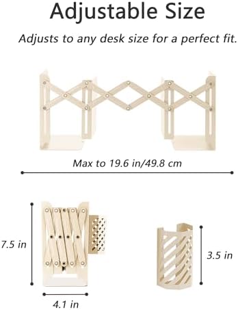 Kingsmile Book Ends, Adjustable Heavy Duty Metal Book Stoppers with Pen Holder for Desk Office Library Kids Room(Light Beige) - Image 6