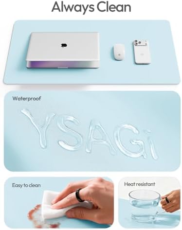 YSAGi Leather Desk Protector, Office Mat, Large Mouse Mat, Non-Slip PU Leather Blotter, Laptop Desk Mat, Waterproof Writing Pad for Office and Home(Baby Blue, 42" x 17.2") - Image 7