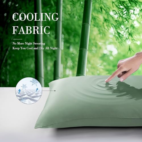 WishSmile Standard Pillow Cases Cooling Pillowcases Set of 2 Breathable Cool Silky Soft Rayon Derived from Bamboo Fabric,Hair and Skin Friendly,Jade Green,20x26IN - Image 3
