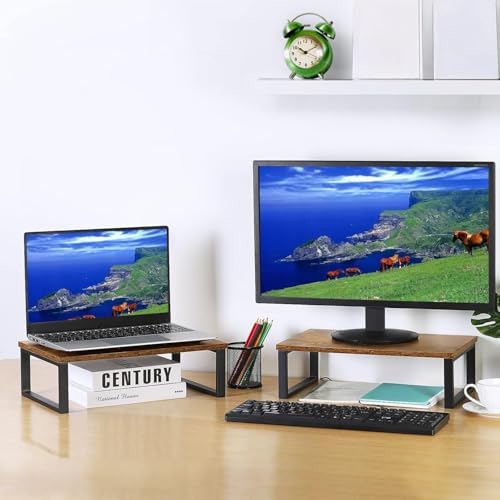 Wood Monitor Stand 2 Pack Monitor Riser for Desk, Brown - Image 3