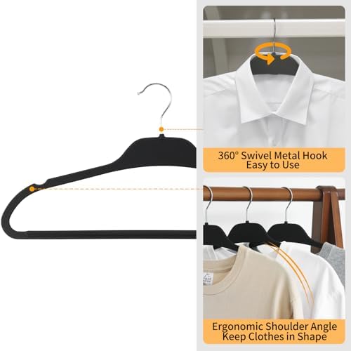 Non-Slip Rubber Coated Hangers, 30 Pack Plastic Clothes Hangers with 360° Swivel Hook 17.7 Inches Slim Space Saving Hangers for Adult Clothes Shirts Dresses Pants, Black - Image 4